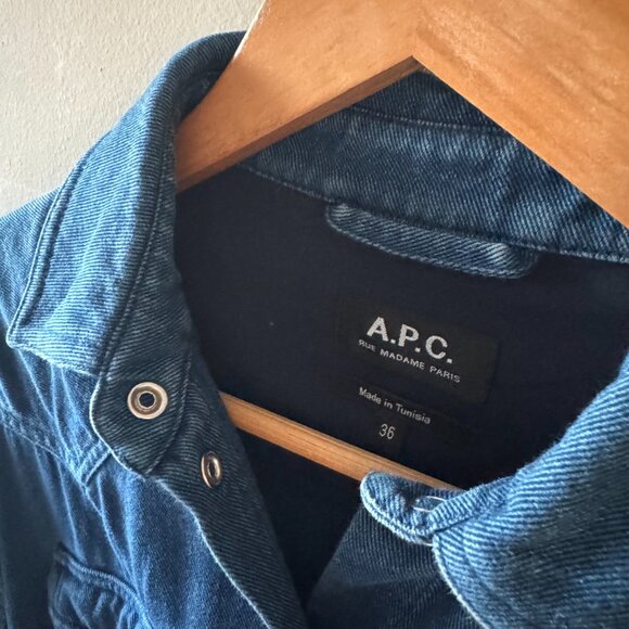 A.P.C. Denim Midi Shirtdress – Belted Long Sleeve Button Front – Size EU 36 - Picture 2 of 5